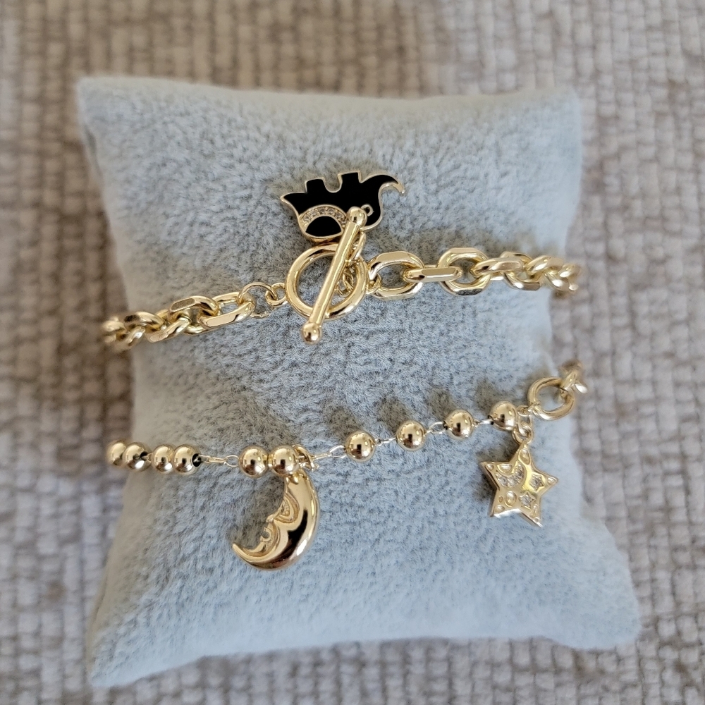Set Of Two 18k Gold Plated Charm Bracelets NEW